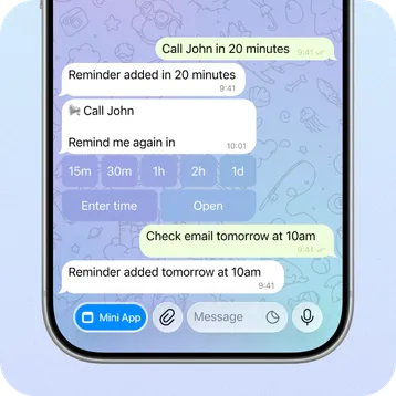 Skeddy bot in a Telegram chat, turning written messages into reminders