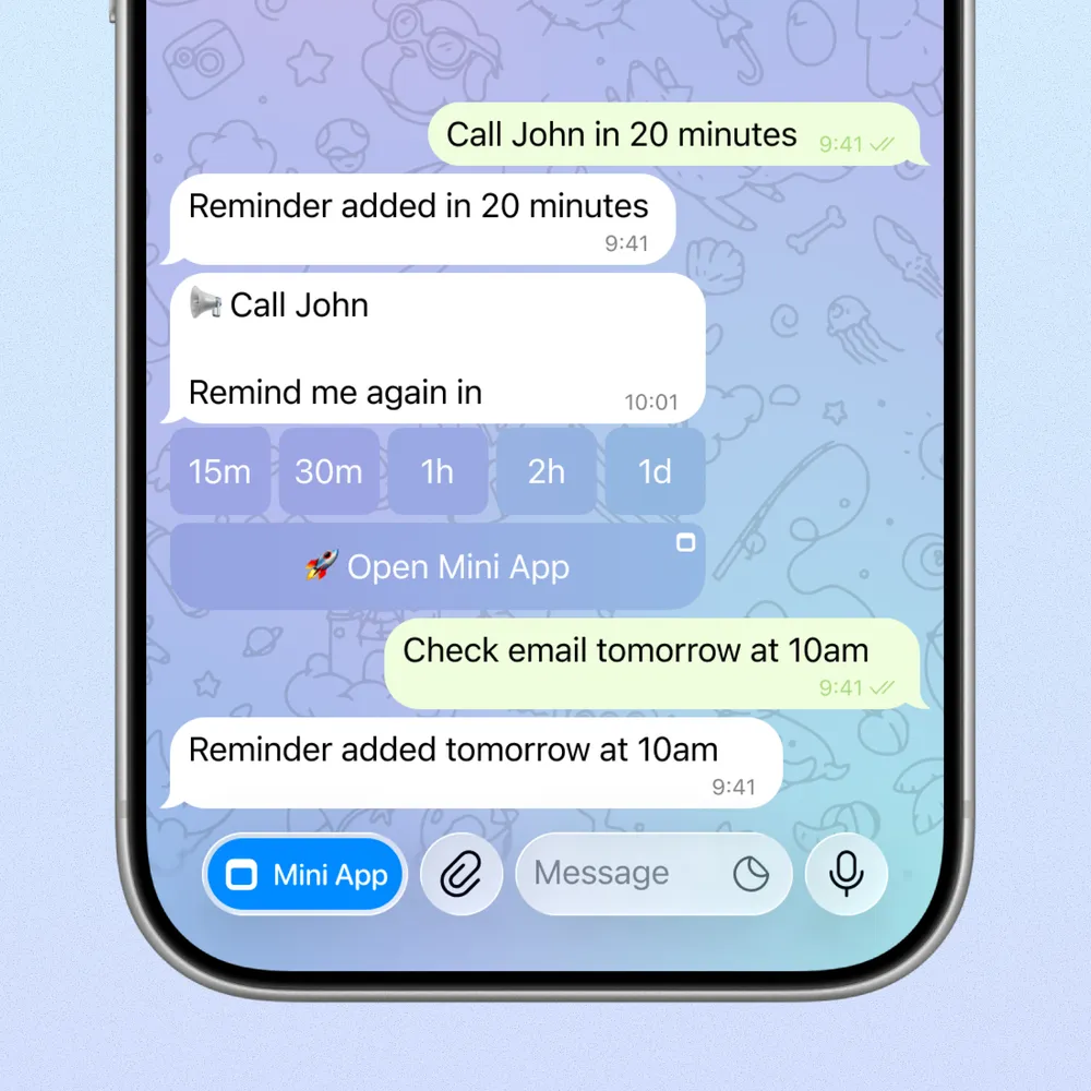 Skeddy bot in a Telegram chat, turning written messages into reminders